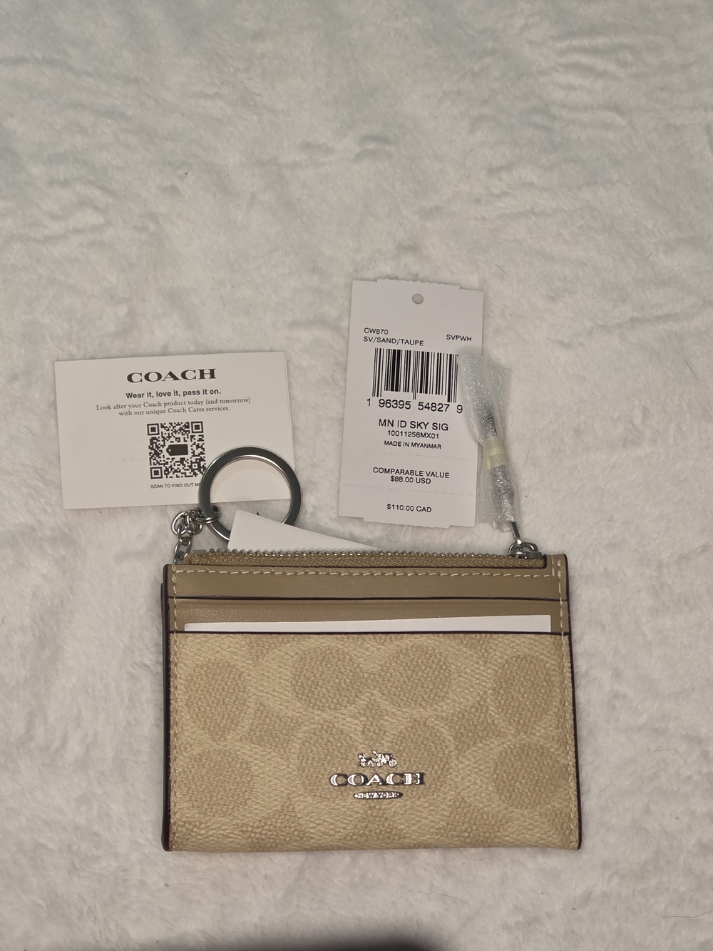 Coach Beige and Tan Signature Card Case with ID Window